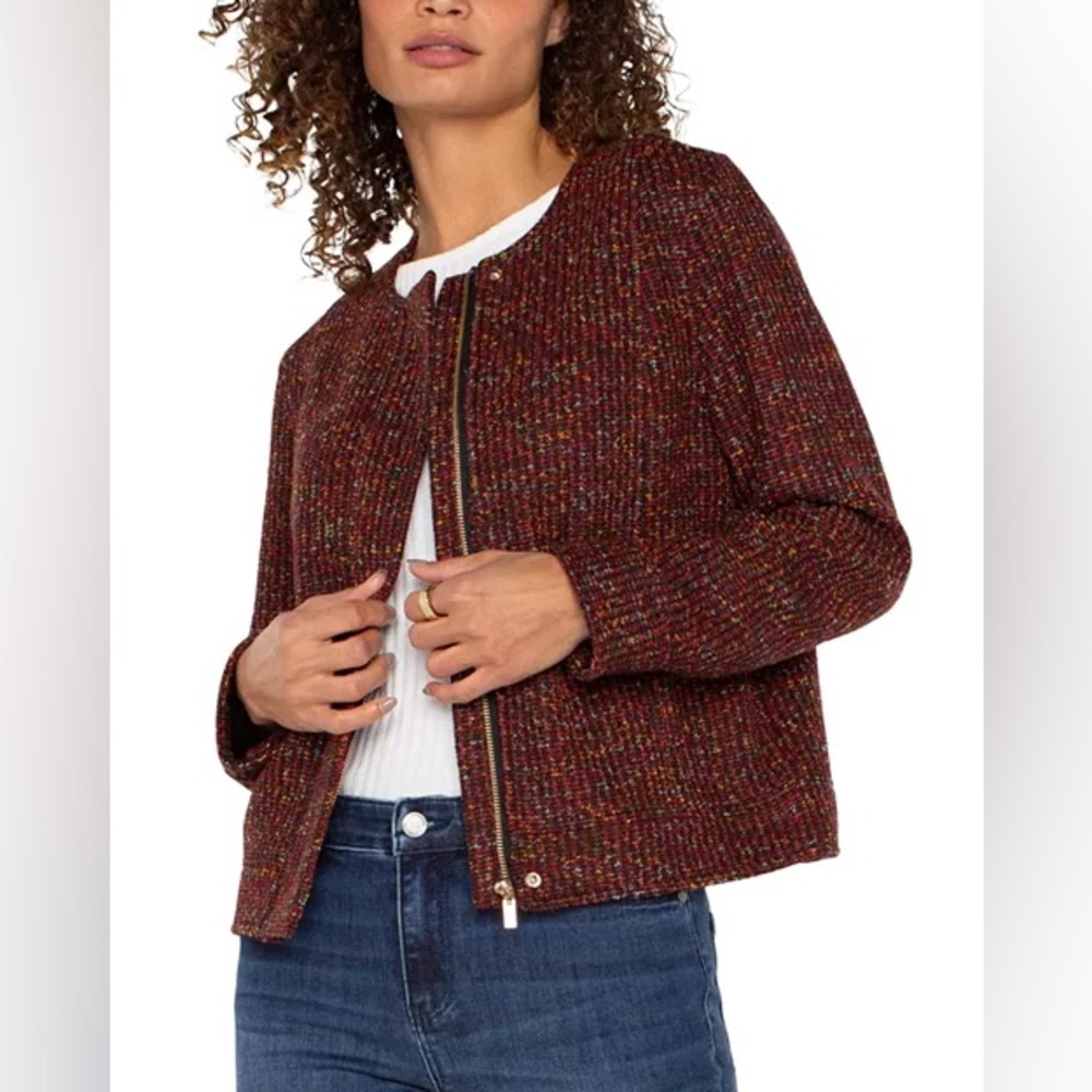 Liverpool Los Angeles Collarless Zip Up Tweed Jacket Office Casual Colorful Chic - Picture 2 of 16